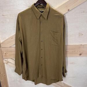 Options Unlimited Rayon Shirt Men XL Olive 90s Hong Kong Italian Fabric